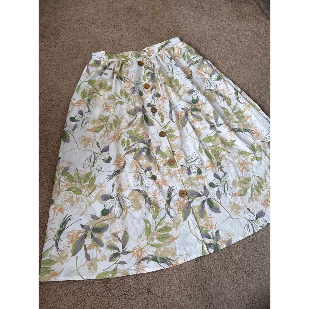 Emery Rose Floral Midi Skirt Size L Tropical Jungle Resort Vacation Lightweight